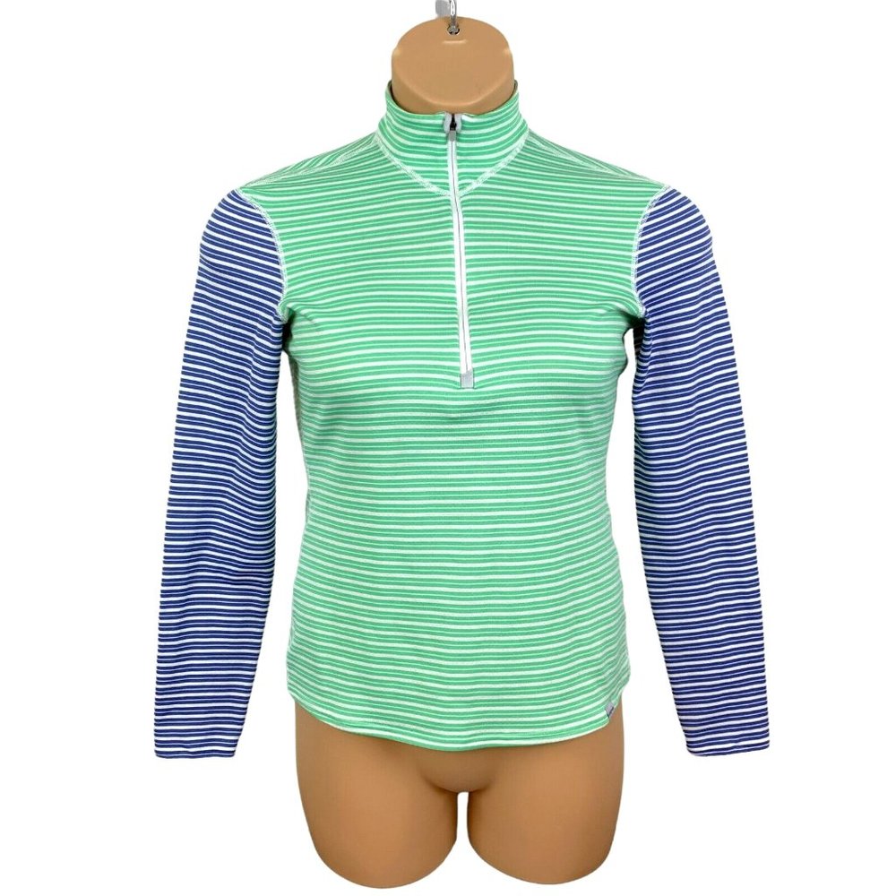 PATAGONIA Capilene 3 Green Blue Striped Long Sleeve Pullover 1/2-Zip